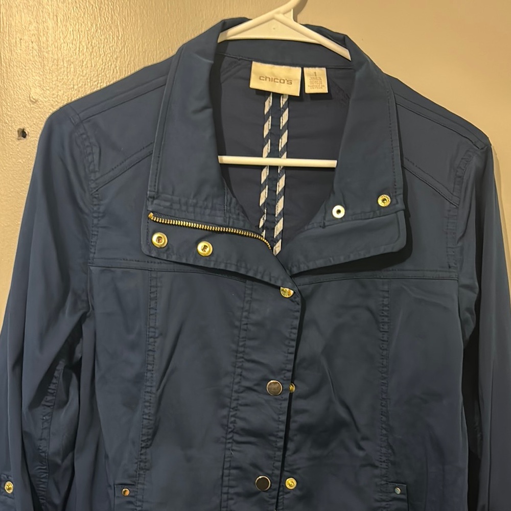 Chico's Blue Utility Jacket with Structured Collar